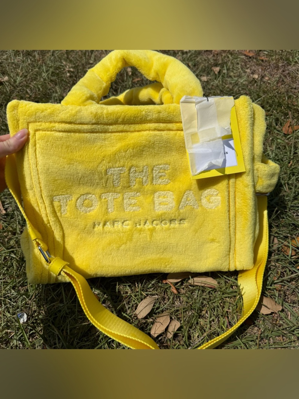 Marc Jacobs The Tote Bag Yellow Terry Cloth Small Travel Crossbody New